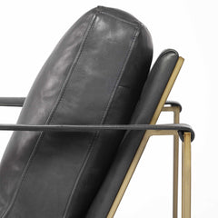 34" Black And Gold Faux Leather Lounge Chair - Homeroots