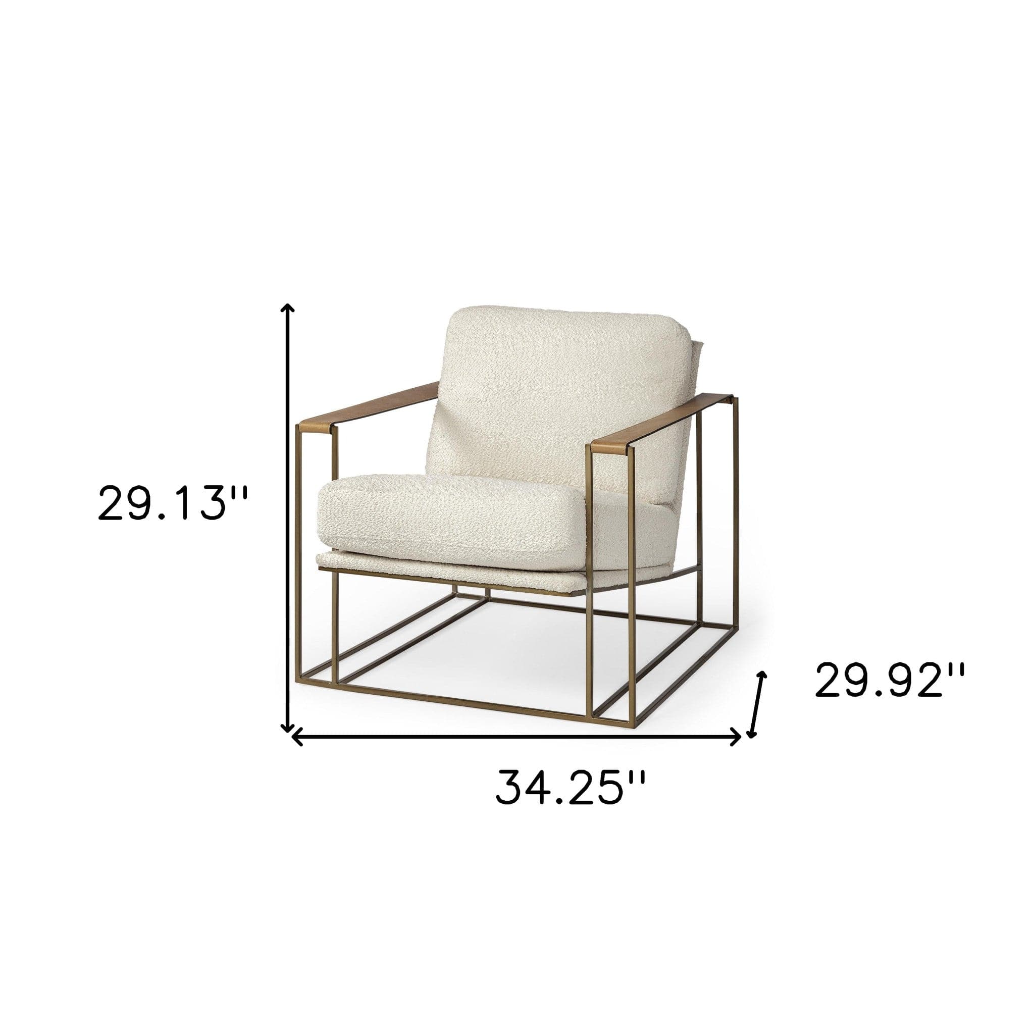 34" Cream And Gold Linen Lounge Chair - Homeroots