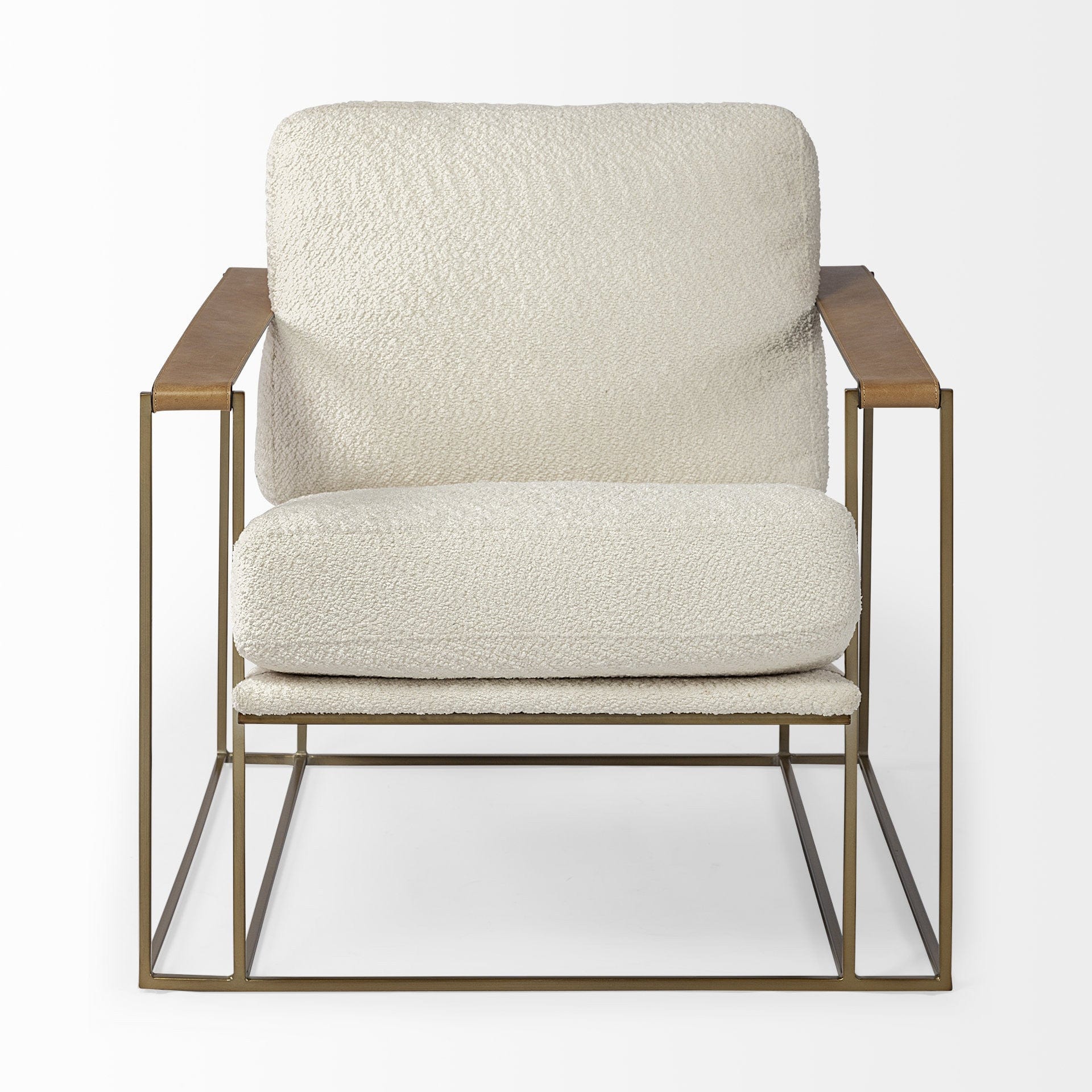 34" Cream And Gold Linen Lounge Chair - Homeroots