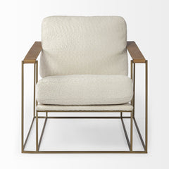 34" Cream And Gold Linen Lounge Chair - Homeroots