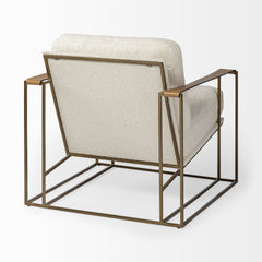 34" Cream And Gold Linen Lounge Chair - Homeroots