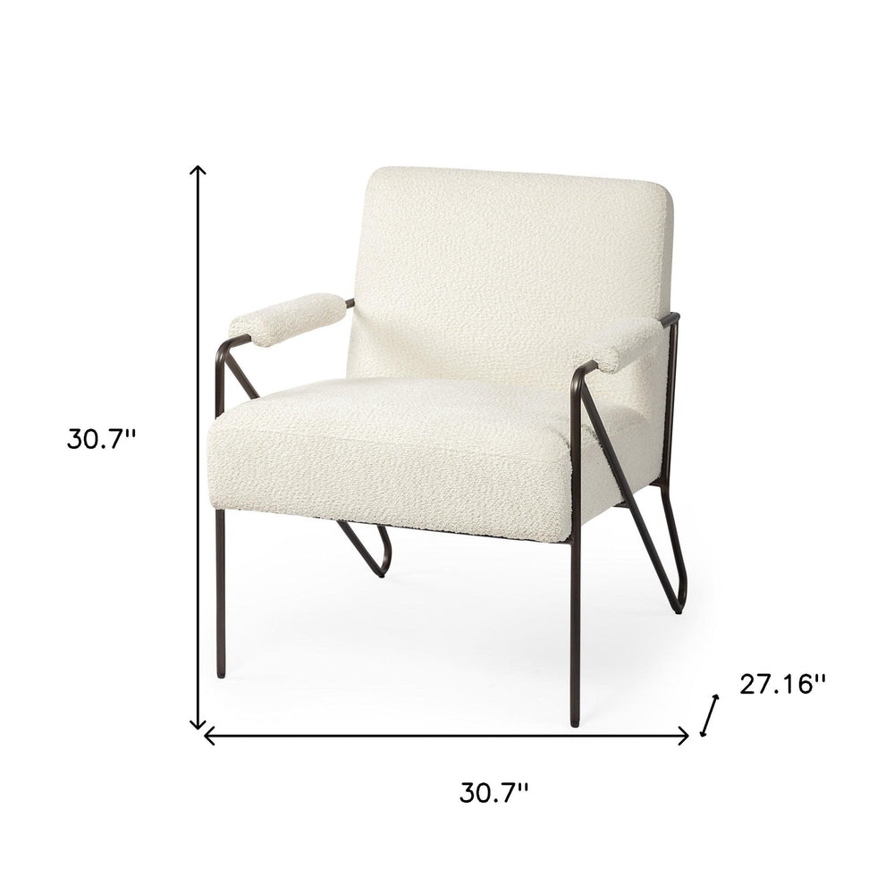 31" Off White And Brown Fabric Arm Chair - Homeroots