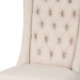 Tufted Cream And Brown Upholstered Linen Wing Back Dining Side Chair - Homeroots - Flyclothing LLC
