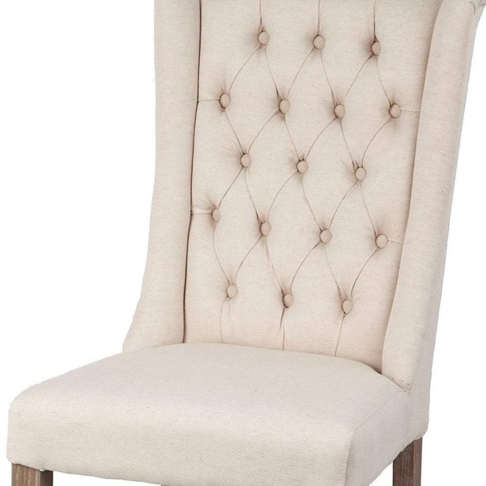 Tufted Cream And Brown Upholstered Linen Wing Back Dining Side Chair - Homeroots - Flyclothing LLC