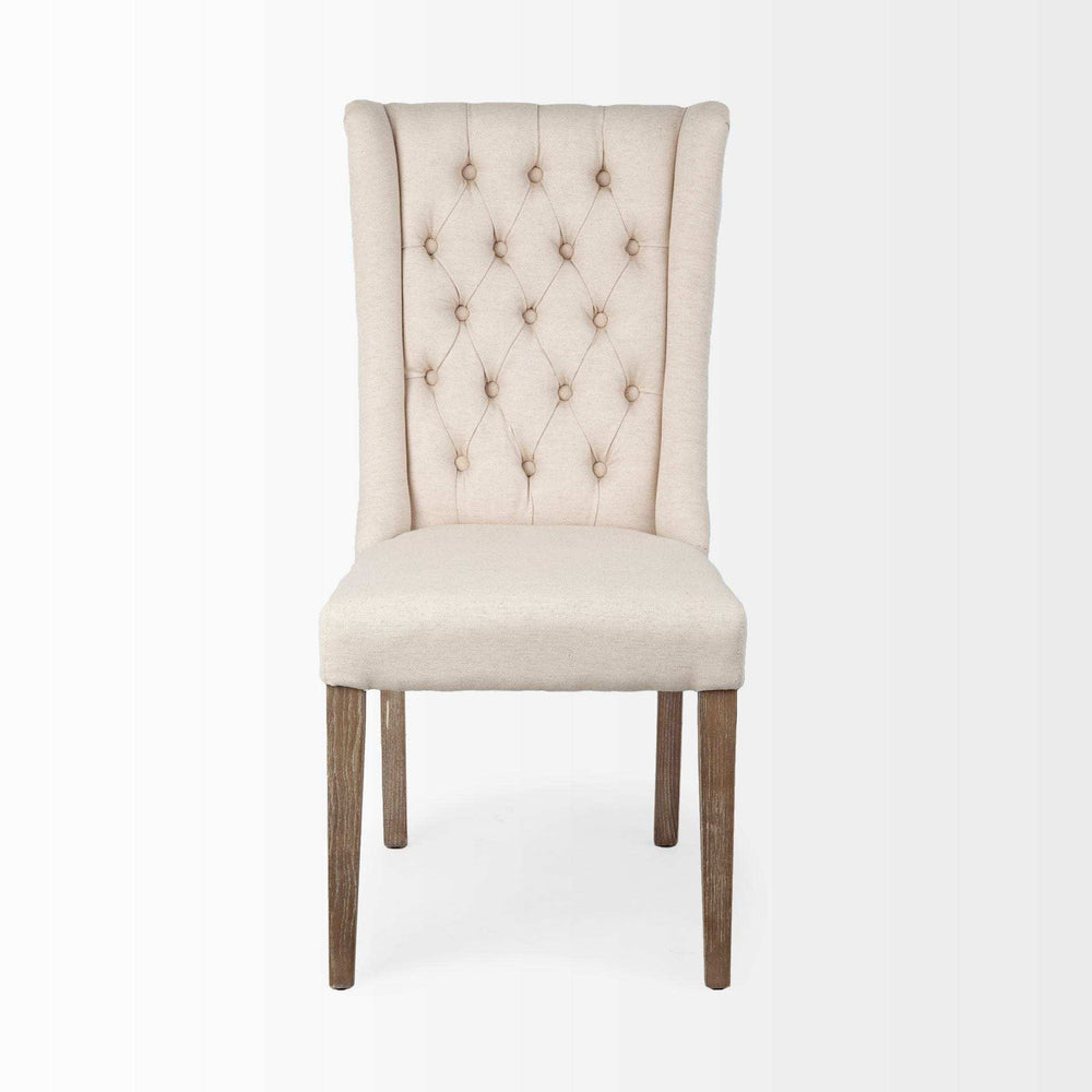 Tufted Cream And Brown Upholstered Linen Wing Back Dining Side Chair - Homeroots - Flyclothing LLC