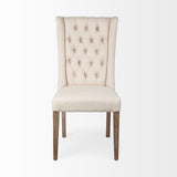 Tufted Cream And Brown Upholstered Linen Wing Back Dining Side Chair - Homeroots