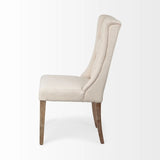 Tufted Cream And Brown Upholstered Linen Wing Back Dining Side Chair - Homeroots