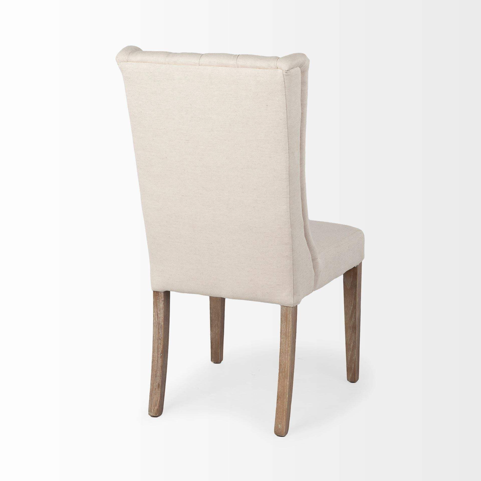 Tufted Cream And Brown Upholstered Linen Wing Back Dining Side Chair - Homeroots - Flyclothing LLC