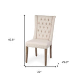 Tufted Cream And Brown Upholstered Linen Wing Back Dining Side Chair - Homeroots - Flyclothing LLC