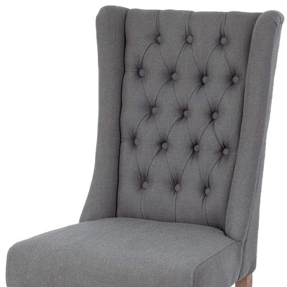 Tufted Gray And Brown Upholstered Linen Wing Back Dining Side Chair - Homeroots - Flyclothing LLC