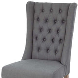 Tufted Gray And Brown Upholstered Linen Wing Back Dining Side Chair - Homeroots - Flyclothing LLC
