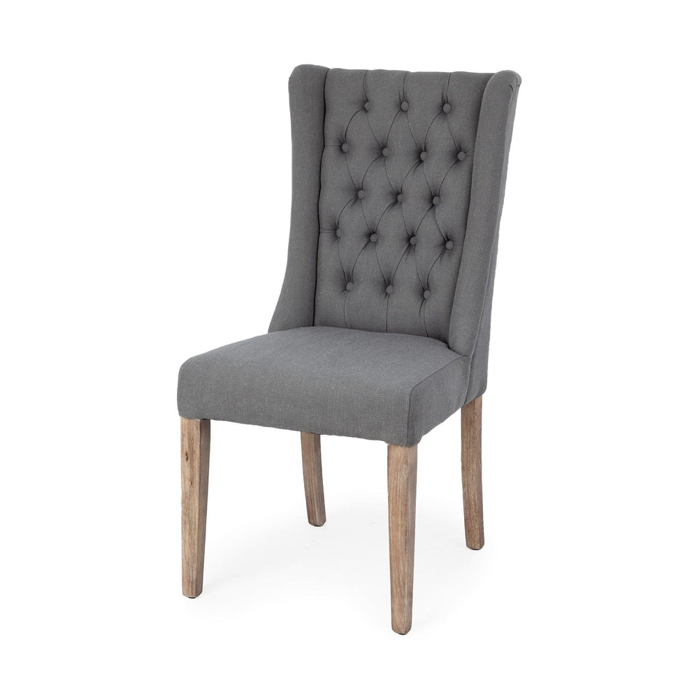 Tufted Gray And Brown Upholstered Linen Wing Back Dining Side Chair - Homeroots