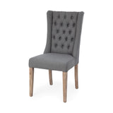 Tufted Gray And Brown Upholstered Linen Wing Back Dining Side Chair - Homeroots