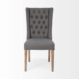 Tufted Gray And Brown Upholstered Linen Wing Back Dining Side Chair - Homeroots - Flyclothing LLC
