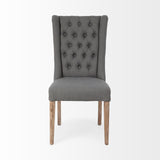 Tufted Gray And Brown Upholstered Linen Wing Back Dining Side Chair - Homeroots
