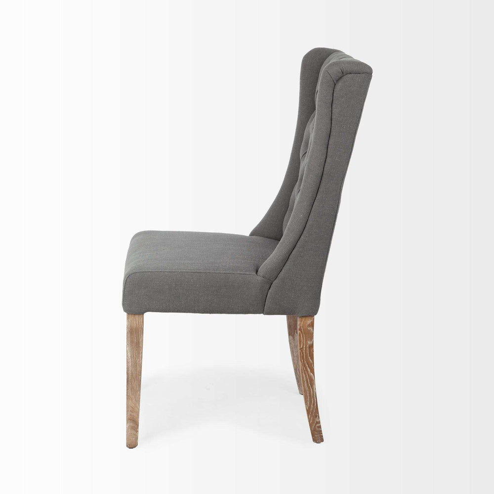 Tufted Gray And Brown Upholstered Linen Wing Back Dining Side Chair - Homeroots - Flyclothing LLC