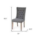 Tufted Gray And Brown Upholstered Linen Wing Back Dining Side Chair - Homeroots - Flyclothing LLC