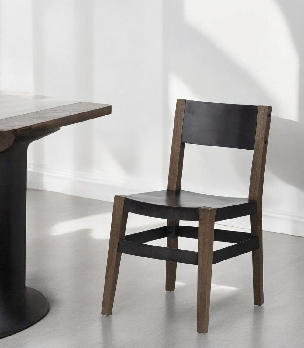 Black And Brown Metal and Wood Open Back Dining Side Chair - Homeroots