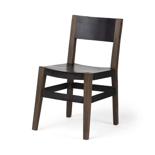 Black And Brown Metal and Wood Open Back Dining Side Chair - Homeroots - Flyclothing LLC