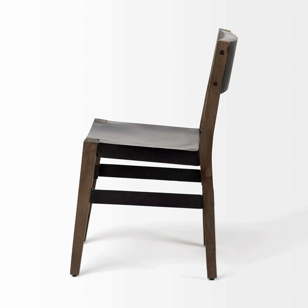 Black And Brown Metal and Wood Open Back Dining Side Chair - Homeroots - Flyclothing LLC