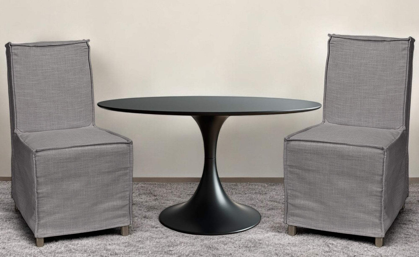 Set Of Two Gray And Brown Slipcovered Wood Parsons Chairs - Homeroots - Flyclothing LLC