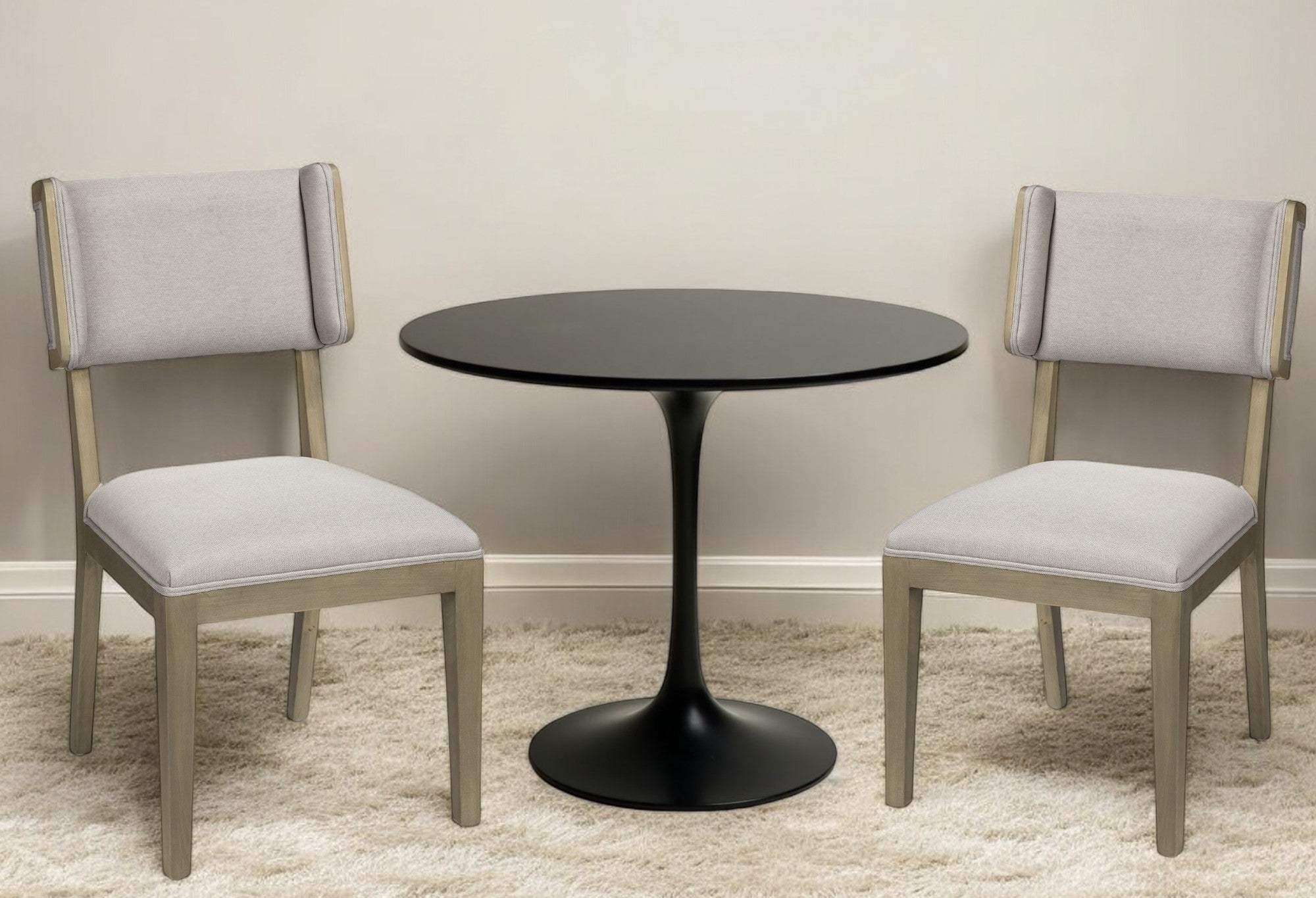 Set Of Two Light Gray And Brown Upholstered Fabric Open Back Side Chairs - Homeroots - Flyclothing LLC