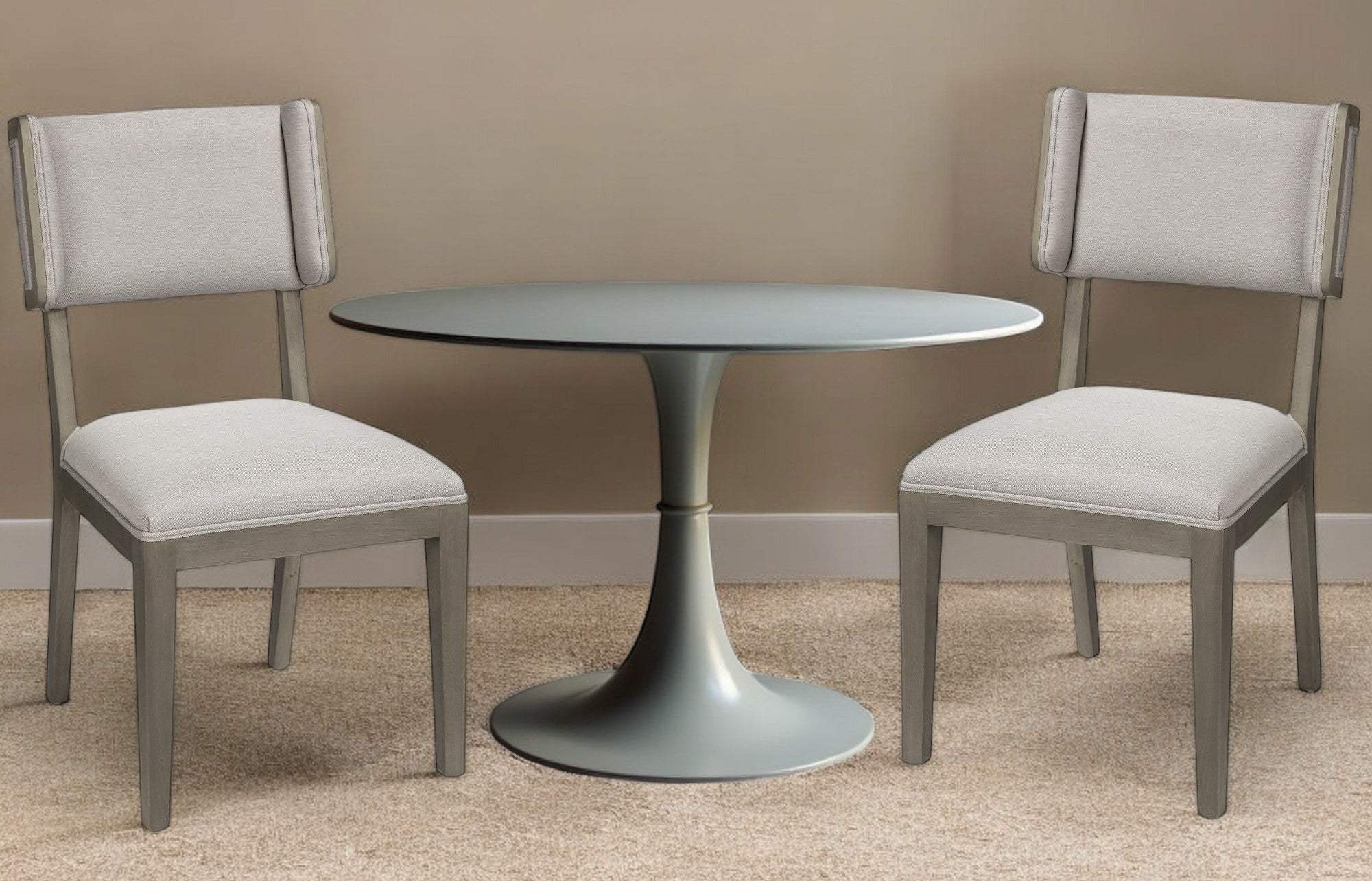 Set Of Two Brown And Light Gray Upholstered Fabric Open Back Side Chairs - Homeroots - Flyclothing LLC