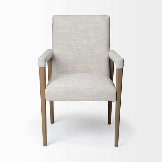 Cream And Brown Upholstered Fabric King Louis Back Dining Arm Chair - Homeroots - Flyclothing LLC