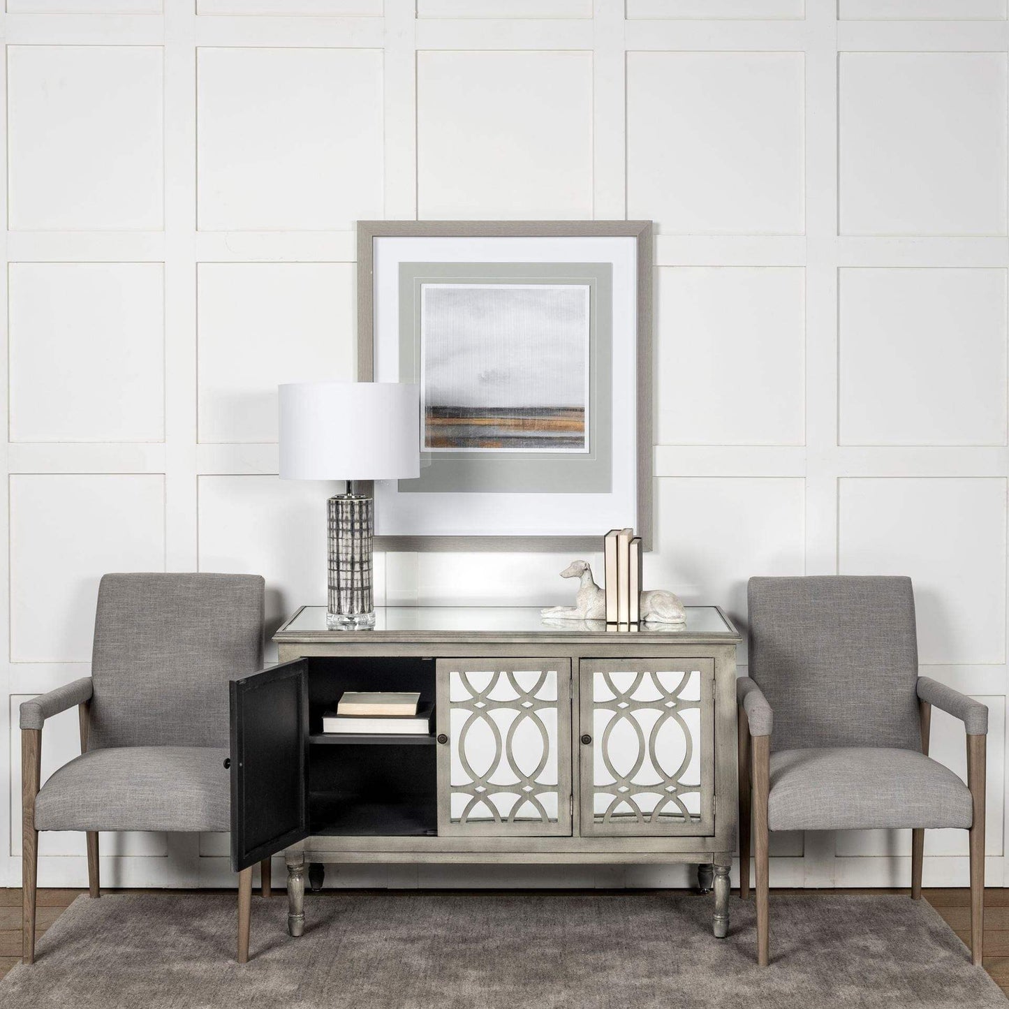 Gray And Brown Upholstered Fabric King Louis Back Dining Arm Chair - Homeroots - Flyclothing LLC