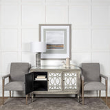 Gray And Brown Upholstered Fabric King Louis Back Dining Arm Chair - Homeroots - Flyclothing LLC