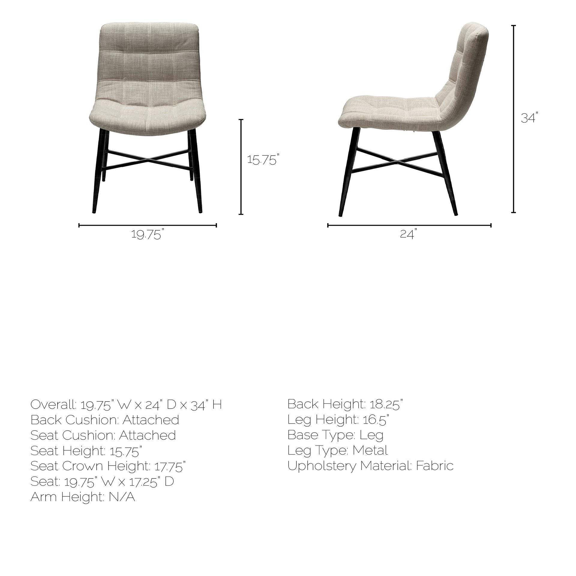 Set Of Two White And Black Upholstered Fabric Open Back Side Chairs - Homeroots - Flyclothing LLC