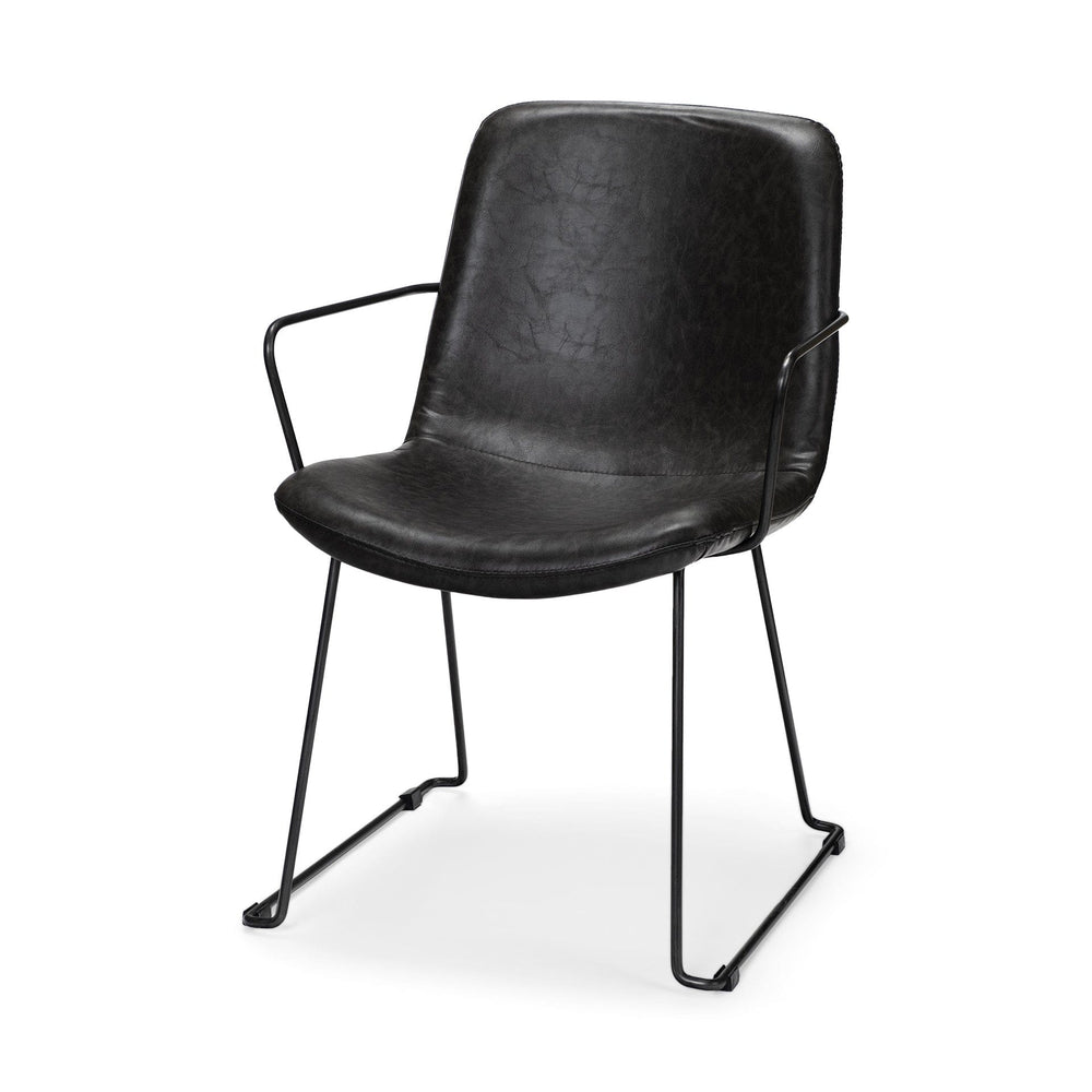 Black Upholstered Faux Leather Dining Arm Chair - Homeroots