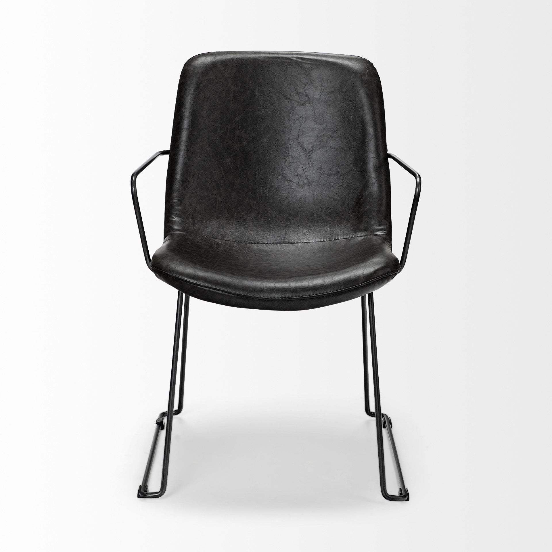 Black Upholstered Faux Leather Dining Arm Chair - Homeroots - Flyclothing LLC