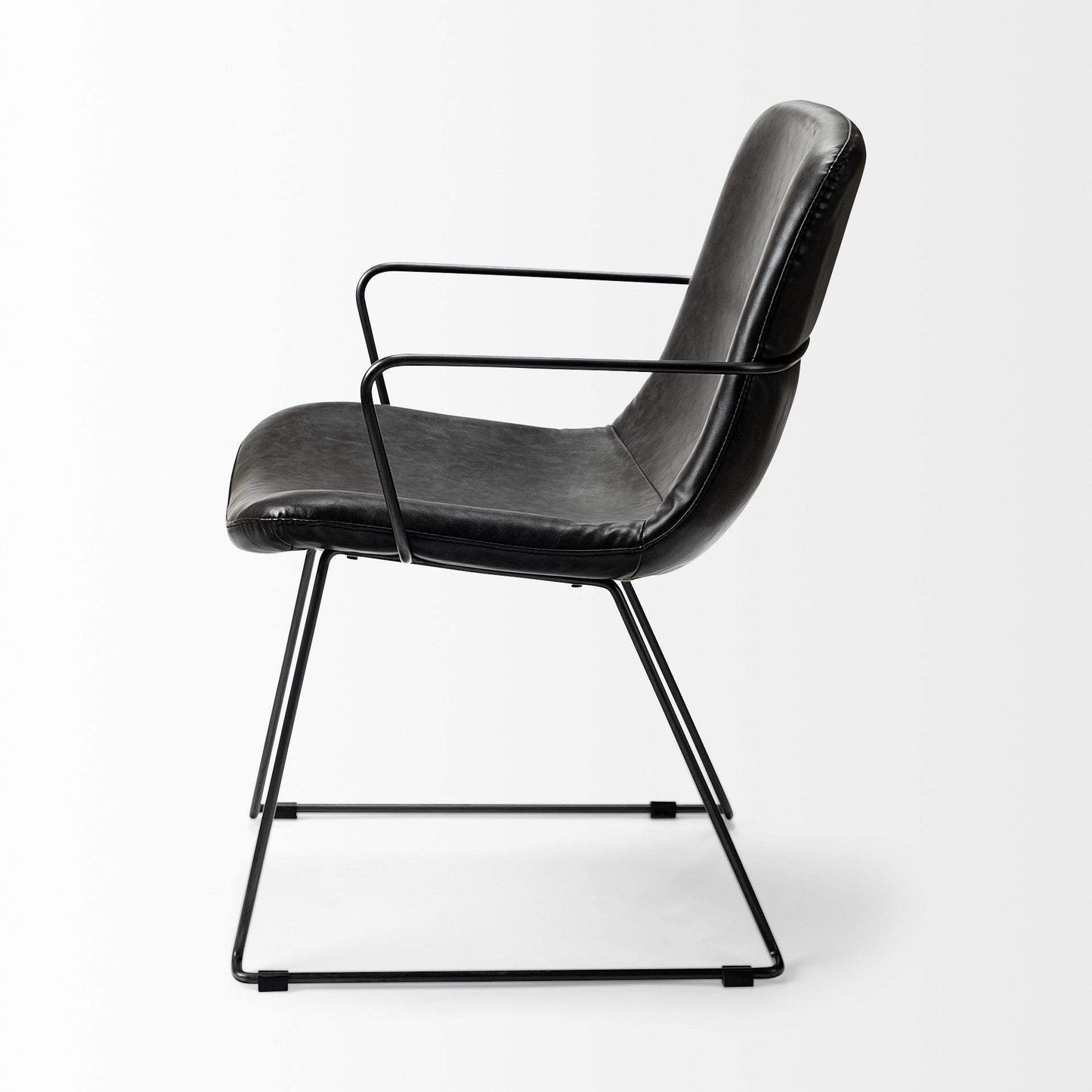 Black Upholstered Faux Leather Dining Arm Chair - Homeroots - Flyclothing LLC