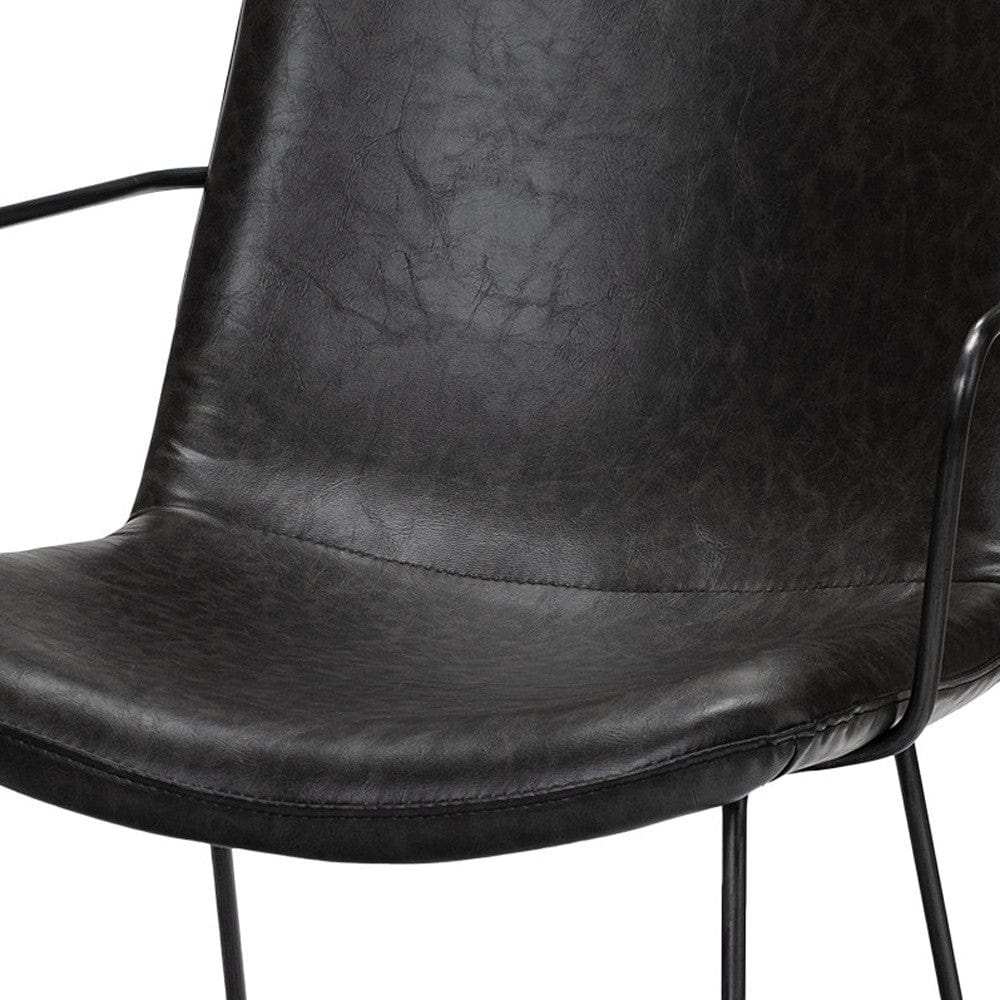 Black Upholstered Faux Leather Dining Arm Chair - Homeroots - Flyclothing LLC