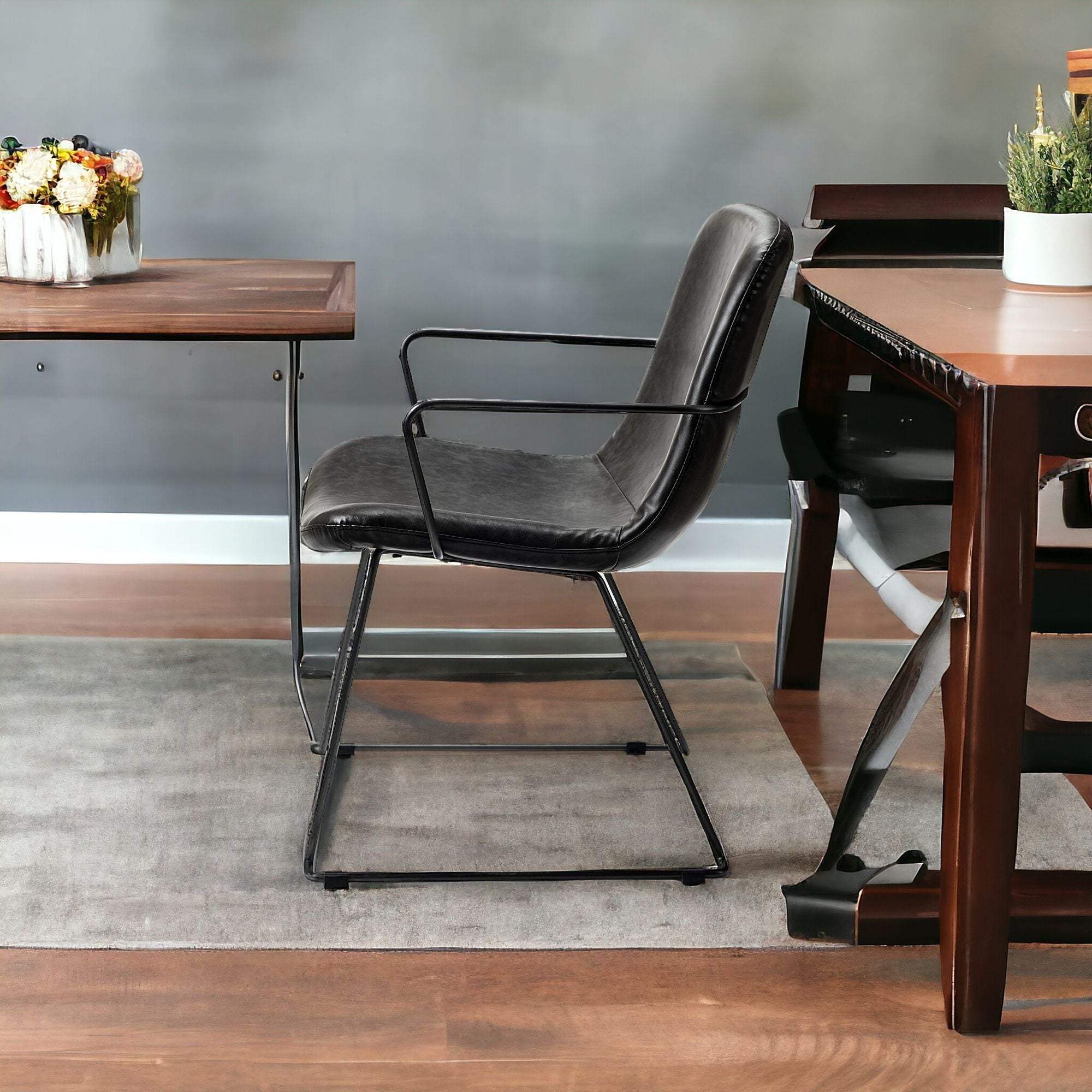 Black Upholstered Faux Leather Dining Arm Chair - Homeroots - Flyclothing LLC