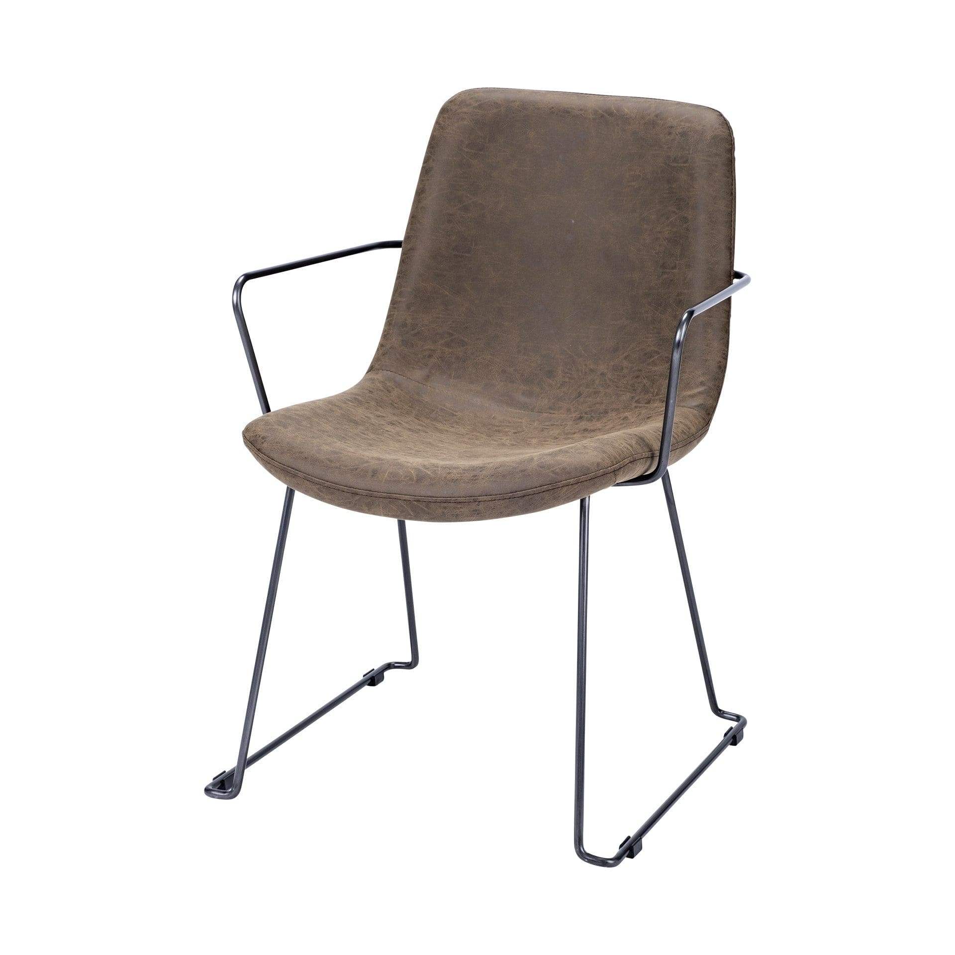 Brown And Black Upholstered Faux Leather Dining Arm Chair - Homeroots - Flyclothing LLC