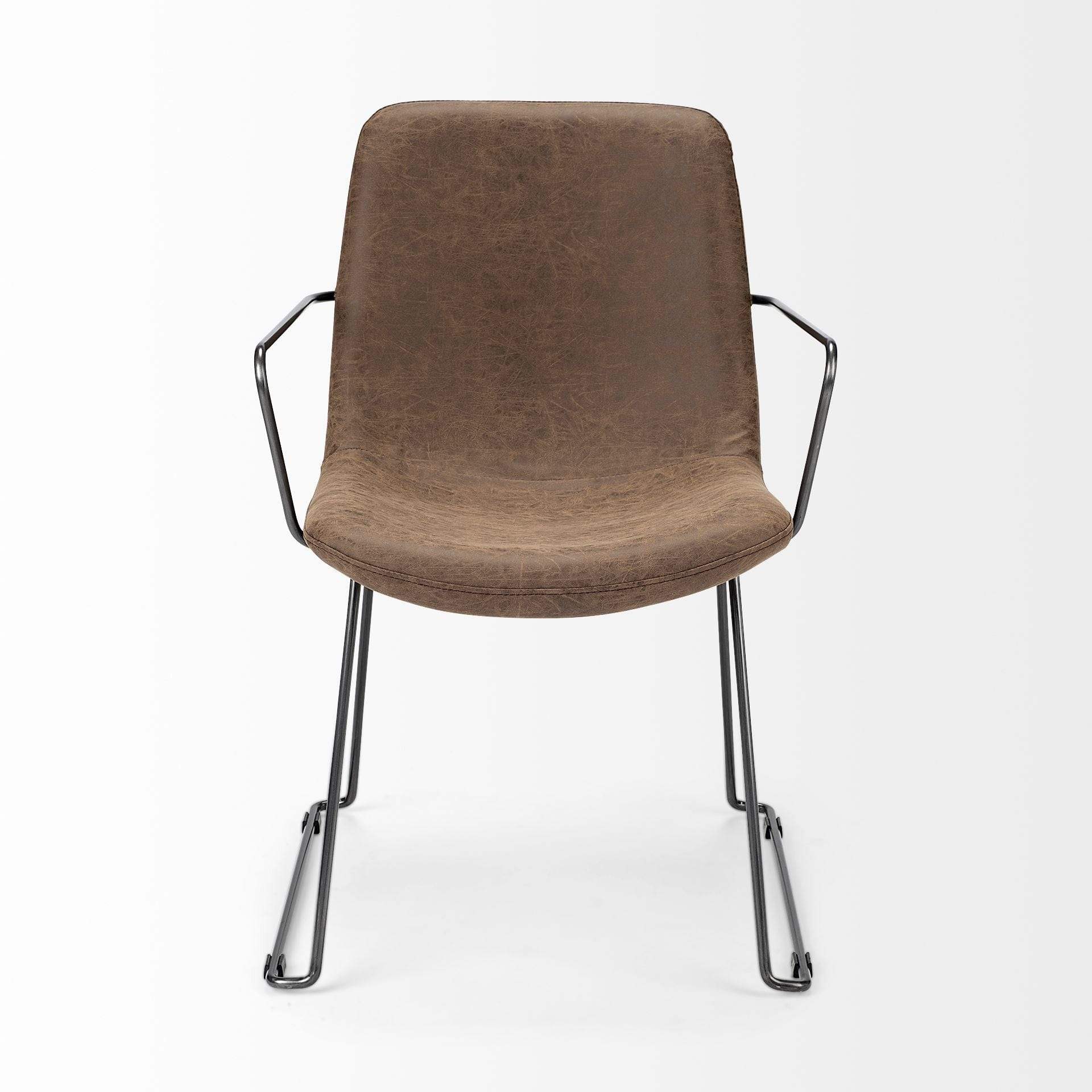 Brown And Black Upholstered Faux Leather Dining Arm Chair - Homeroots - Flyclothing LLC