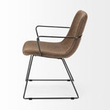 Brown And Black Upholstered Faux Leather Dining Arm Chair - Homeroots