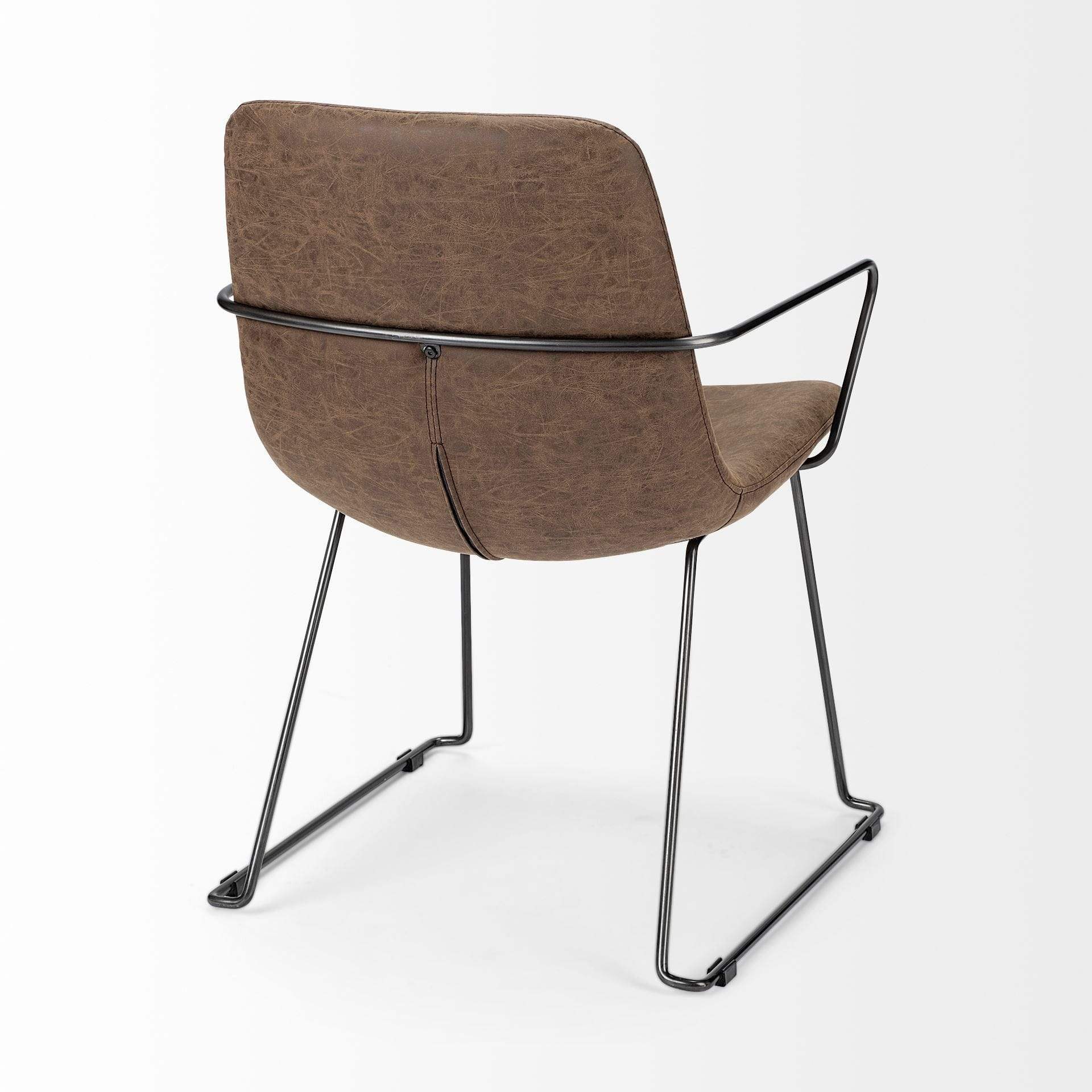 Brown And Black Upholstered Faux Leather Dining Arm Chair - Homeroots - Flyclothing LLC
