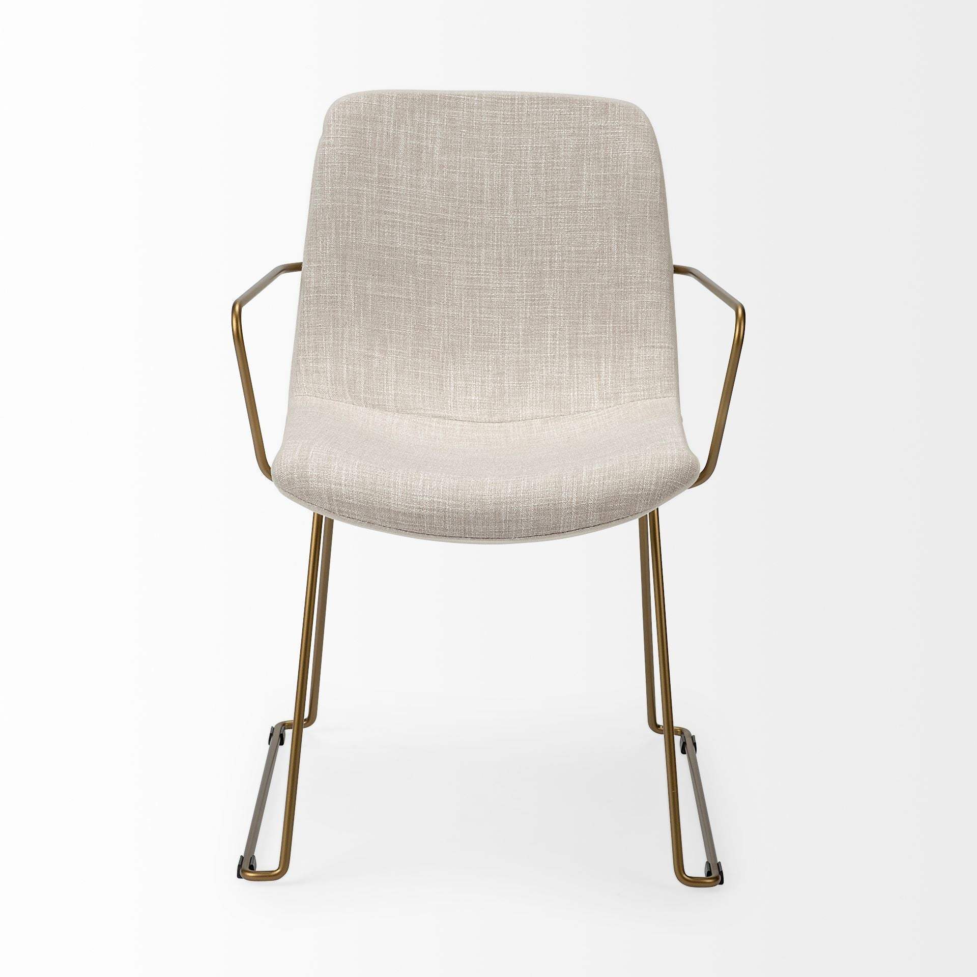 Cream And Gold Upholstered Fabric Dining Arm Chair - Homeroots - Flyclothing LLC