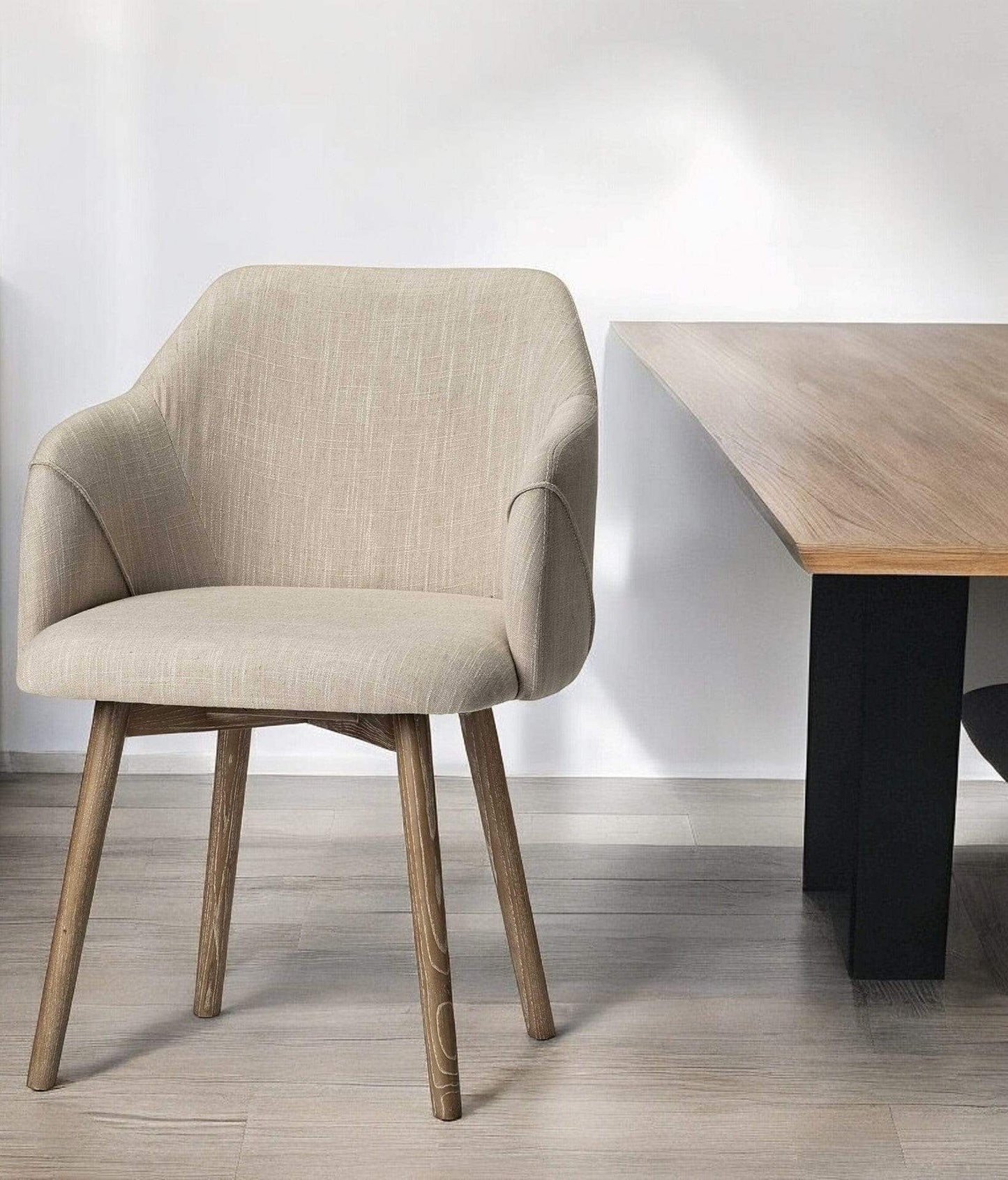 Cream And Brown Upholstered Fabric Dining Arm Chair - Homeroots - Flyclothing LLC