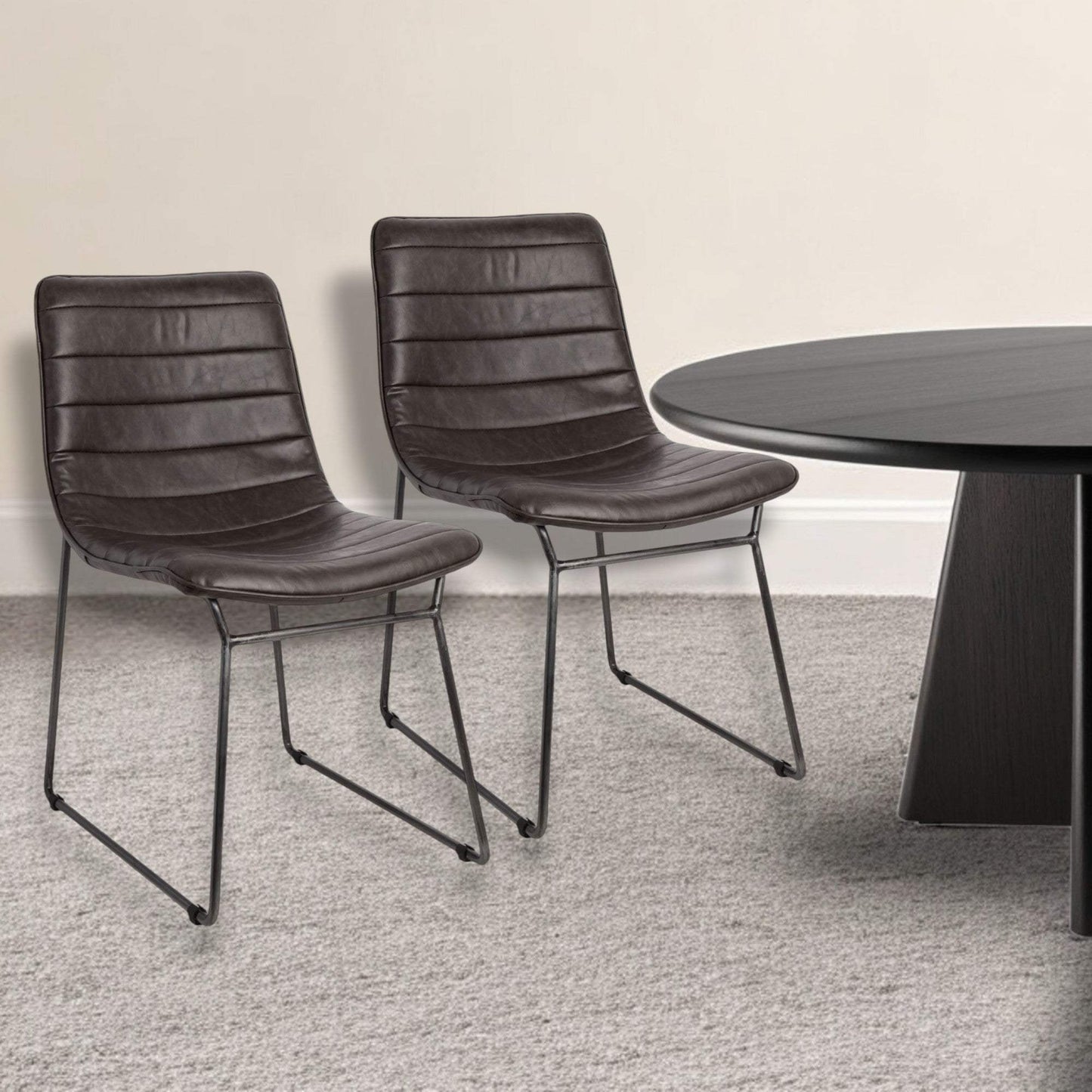 Set Of Two Black Upholstered Faux leather Side Chairs - Homeroots - Flyclothing LLC