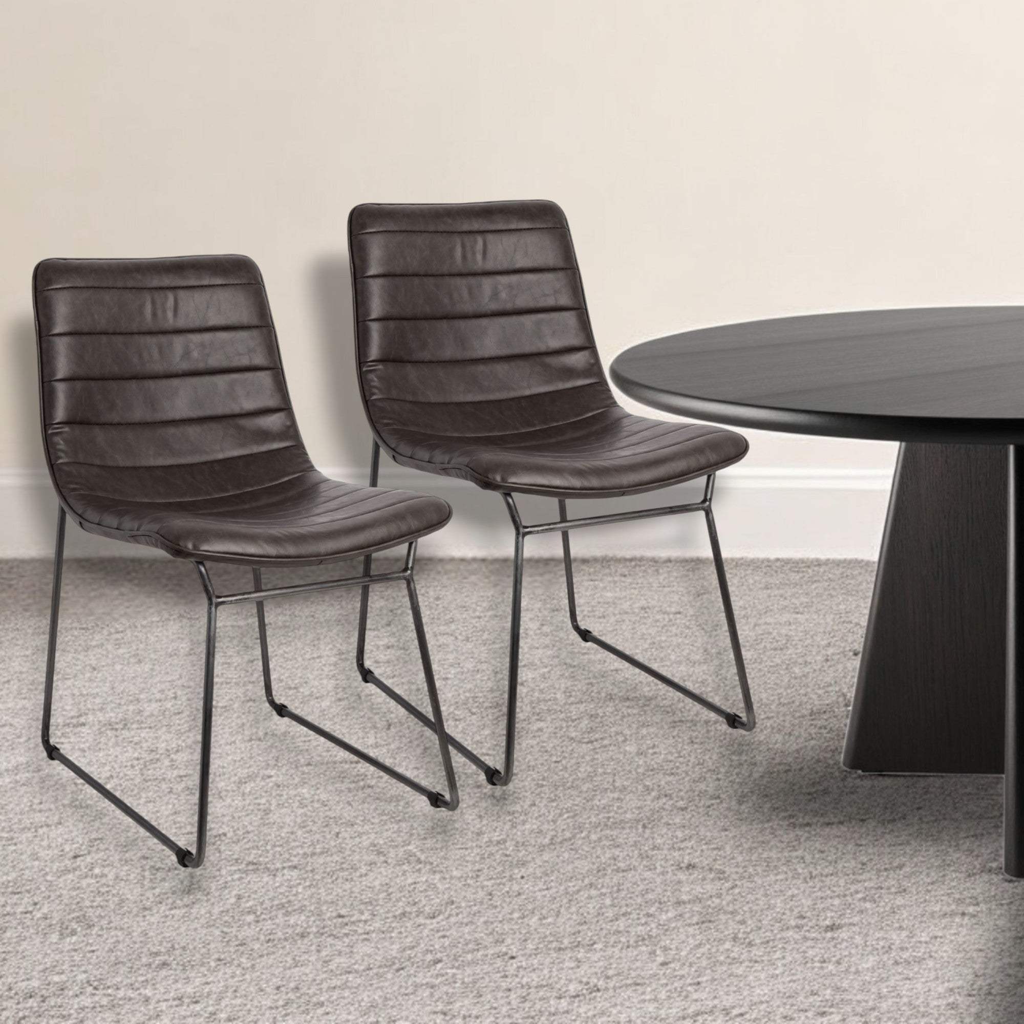 Set Of Two Black Upholstered Faux leather Side Chairs - Homeroots - Flyclothing LLC