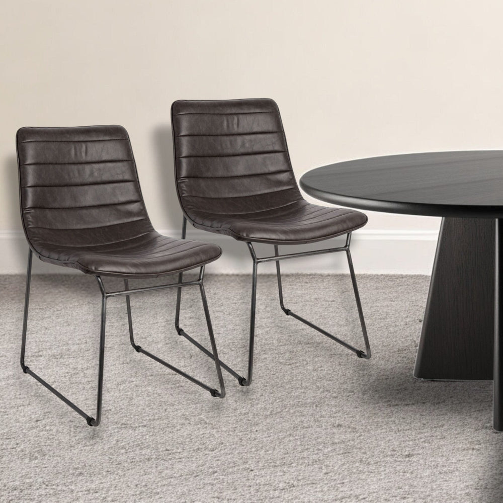 Set Of Two Black Upholstered Faux leather Side Chairs - Homeroots
