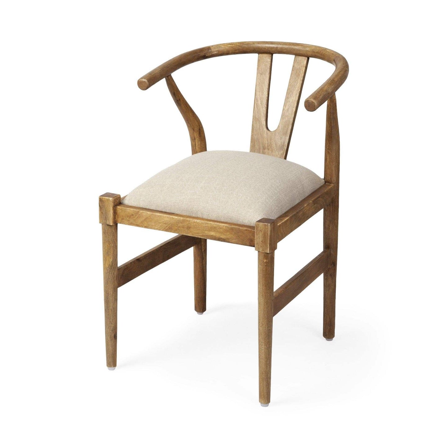 Beige And Brown Upholstered Fabric Wishbone Back - Homeroots - Flyclothing LLC