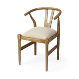 Beige And Brown Upholstered Fabric Wishbone Back - Homeroots - Flyclothing LLC