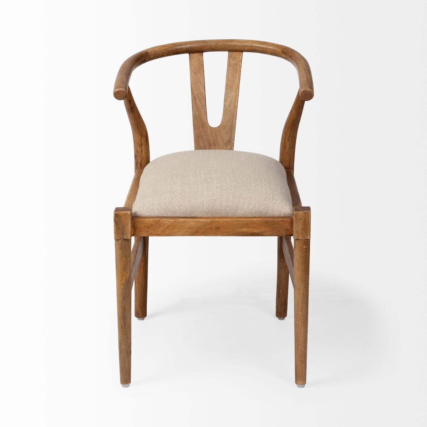 Beige And Brown Upholstered Fabric Wishbone Back - Homeroots - Flyclothing LLC