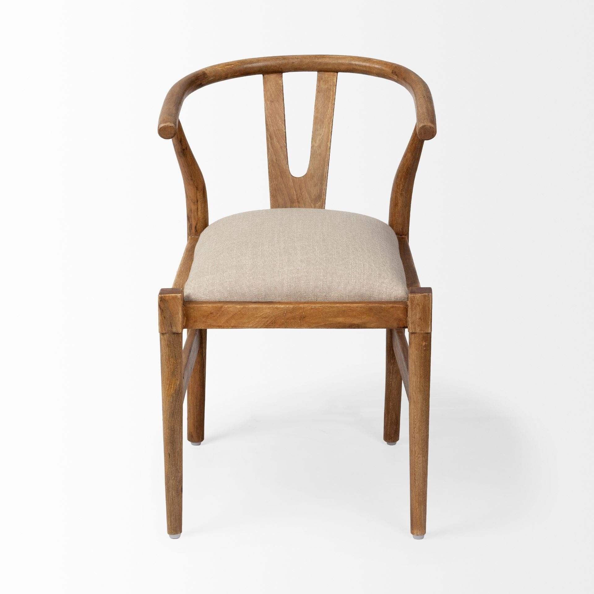 Beige And Brown Upholstered Fabric Wishbone Back - Homeroots - Flyclothing LLC