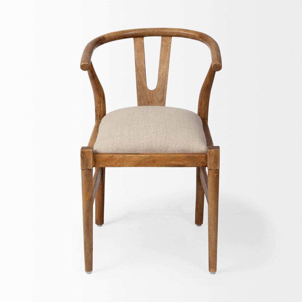 Beige And Brown Upholstered Fabric Wishbone Back - Homeroots - Flyclothing LLC